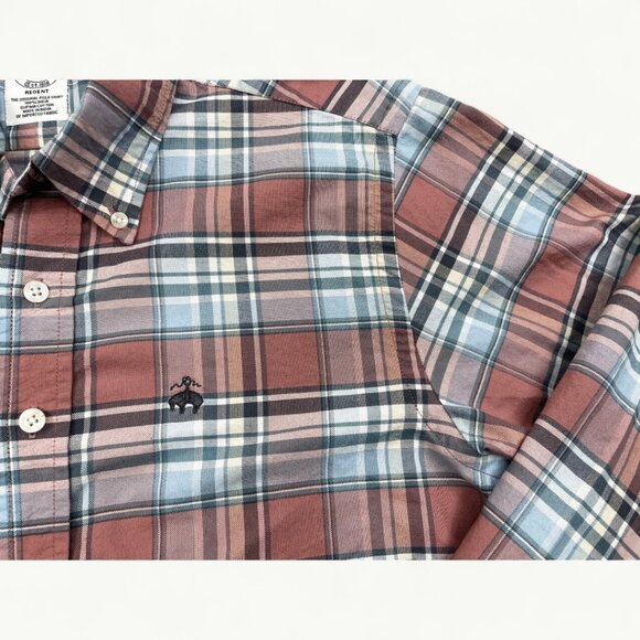 Brooks Brother Regent Supima Cotton Red Blue Plaid Check Youth Boys Large L - Picture 4 of 10